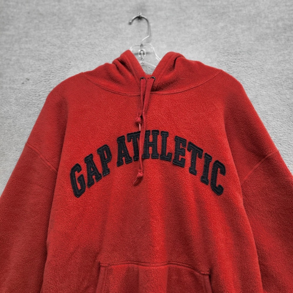 VINTAGE GAP Men Sweatshirt XL Red Hoodie Y2K Patch Logo Fleece Pullover